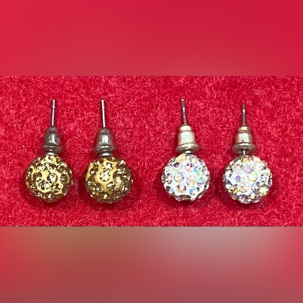 Earrings 2 Pair NEW Stud/Post White/ Rhinestones Gold/Rhinestones